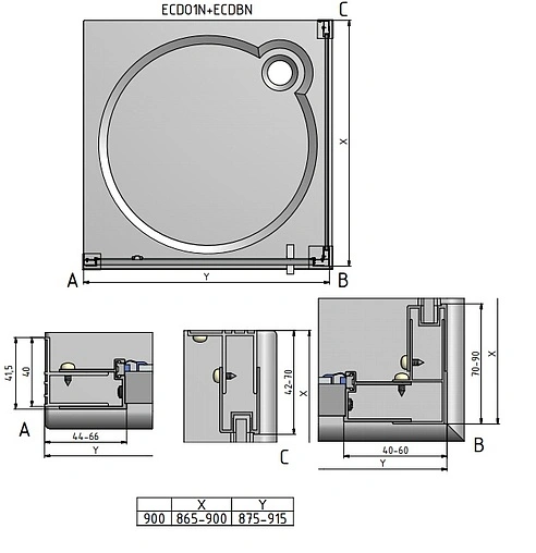 Душевое ограждение 900x900мм прозрачное стекло Roltechnik Exclusive Line ECDO1N+ECDBN/900*900 562-9000000-00-02+563-9000000-00-02