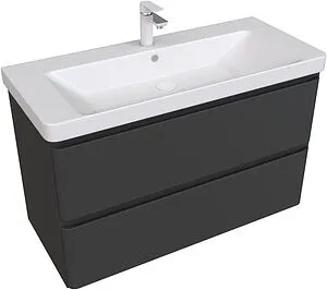 Тумба-умывальник подвесная Aquanet Эмбер 105 чёрный матовый 00330470+11105-KL, 1