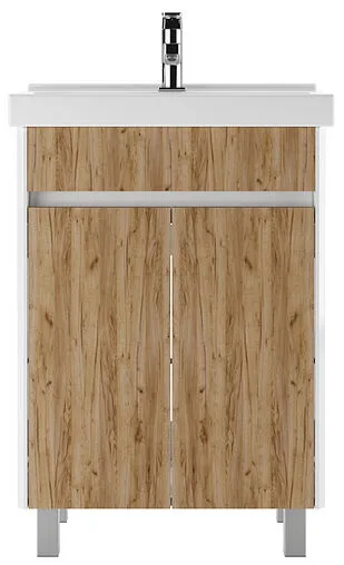 Тумба-умывальник напольная Домино Uno 60 дуб вотан/белый DU1506T+WB.FN/Fest/60-C/WHT.G/S1
