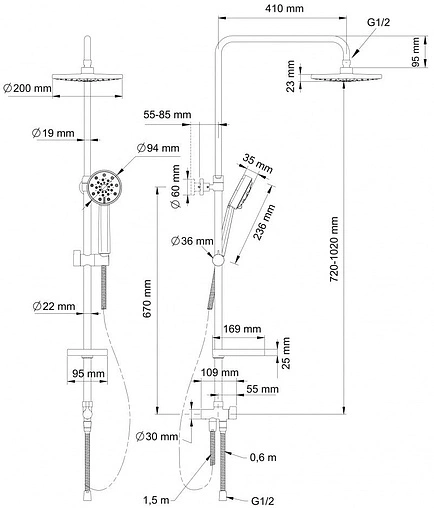 Душевая система без смесителя Swedbe Calypso хром 5061