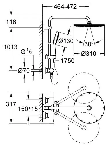 Душевая система с термостатом для душа Grohe Rainshower System 310 хром 27968000