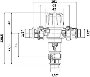 Трехходовой термостатический смесительный клапан ½" +35...+50°С Kvs 1.9 Valtec Thermomix VT.MT10RU Трехходовой термостатический смесительный клапан ½" +35...+50°С Kvs 1.9 Valtec Thermomix VT.MT10RU, 2