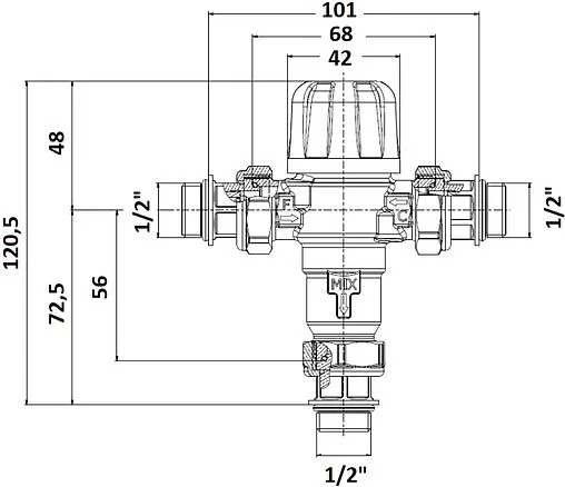 Трехходовой термостатический смесительный клапан ½&quot; +35...+50°С Kvs 1.9 Valtec Thermomix VT.MT10RU