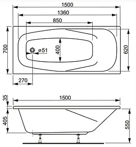 Ванна акриловая Vagnerplast Aronia 150x70 VPBA157ARN2X-04, 2