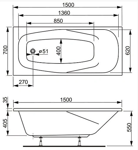 Ванна акриловая Vagnerplast Aronia 150x70 VPBA157ARN2X-04