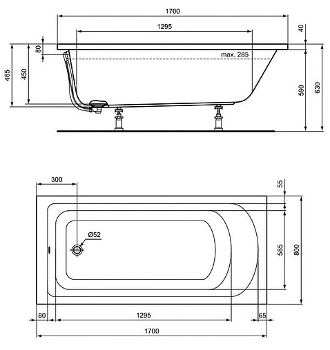 Ванна акриловая Ideal Standard Hotline 170х80 K274701