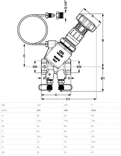 Балансировочный клапан ¾&quot;в х ¾&quot;в Kvs 4.9 Cimberio CIM 718LP 34
