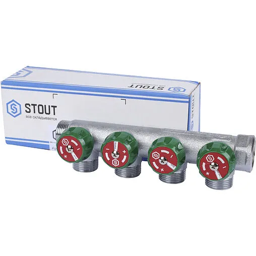 Коллектор регулирующий проходной 4 отвода ¾&quot;в/н x ¾&quot;ек Stout SMB-6850-343404