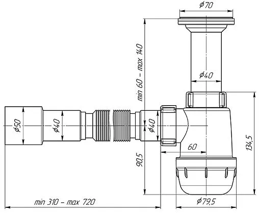 Сифон бутылочный для мойки Ани Пласт Грот A0515 Сифон бутылочный для мойки Ани Пласт Грот A0515
