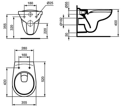 Комплект 4 в 1 Ideal Standard Eurovit Rimless W660101