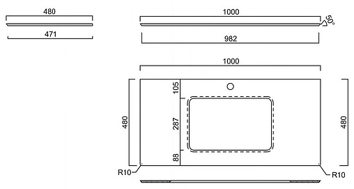Столешница для раковин встраиваемых снизу Kerama Marazzi Plaza Classic PL3 100 монте тиберио натуральный PL3.SG507120R\100