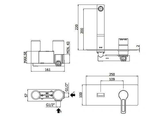 Смеситель для раковины из стены Paffoni Ringo хром RIN105CR