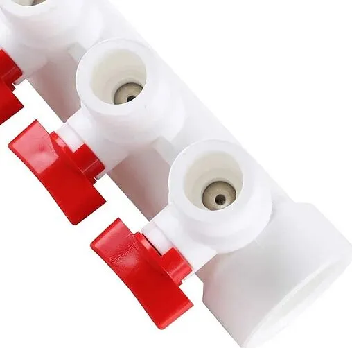 Коллектор запорный проходной 5 отводов красный 40мм x 20мм Kalde 3272-mnr-400520