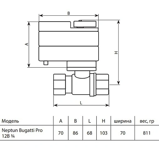 Кран шаровый с электроприводом Neptun Bugatti Pro 3/4&quot; 12В 100035626800