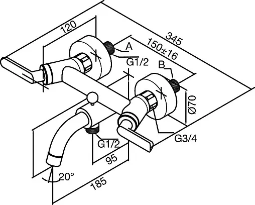 Смеситель для ванны Damixa Venus хром 161000064