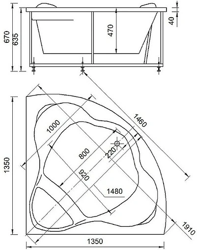 Ванна акриловая Aquatek Галатея 135х135 с фронтальной панелью, с каркасом (разборный) GAL135-0000022