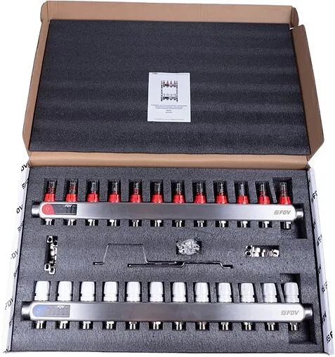 Группа коллекторная с расходомерами 12 отводов 1&quot;в/в x ¾&quot;ек FDV S1101A-1/12