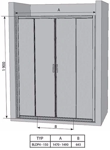 Дверь в нишу 1500мм прозрачное, матовое стекло Ravak Blix BLDP4-150 0YVP0C00ZG