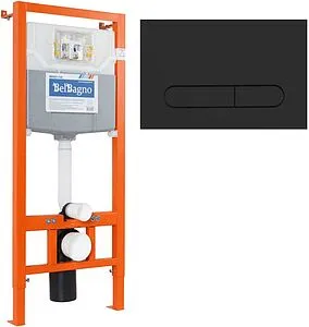 Инсталляция для подвесного унитаза Set 3 в 1 BelBagno BB001-120/BB007-PR-NERO.M с кнопкой черный матовый Инсталляция для подвесного унитаза Set 3 в 1 BelBagno BB001-120/BB007-PR-NERO.M с кнопкой черный матовый, 1
