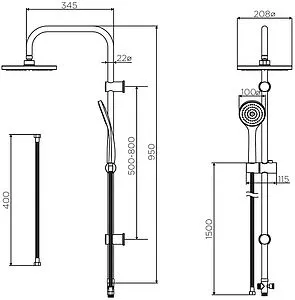 Душевая система без смесителя Dorff Comfort чёрный матовый D0708000BL Душевая система без смесителя Dorff Comfort чёрный матовый D0708000BL, 2