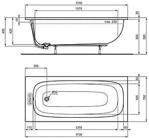 Ванна акриловая Ideal Standard i.life 170х75 T476001, 2