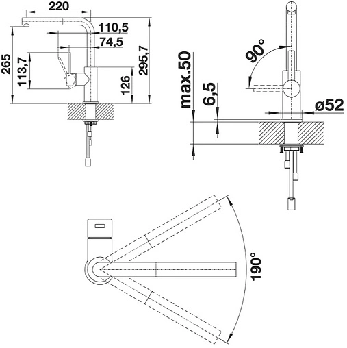 Смеситель для кухни с выдвижным изливом Blanco Lanora-S нержавеющая сталь 523123