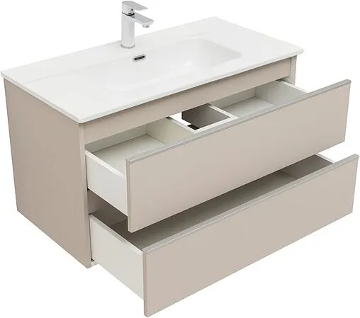 Тумба-умывальник подвесная Aquanet Вега 90 бежевый 00329586+00323883