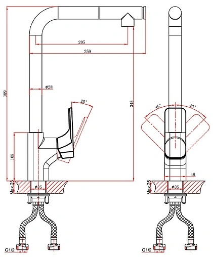 Смеситель для кухни с выдвижным изливом D&amp;K Berlin Freie хром DA1432501
