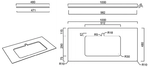 Столешница для раковин встраиваемых сверху Kerama Marazzi Plaza Modern PL2 100 парк роз PL2.VT95\100