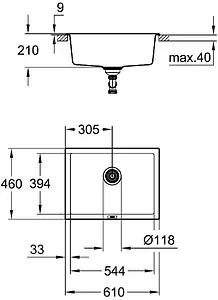 Мойка кухонная Grohe K700U-61 черный гранит 31655AP0 Мойка кухонная Grohe K700U-61 черный гранит 31655AP0, 2