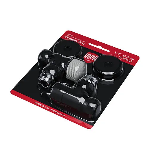 Комплект вентилей терморегулирующих угловых 15x1.0 x ½&quot;н Royal Thermo Design Pro черный RATVXU11215BL