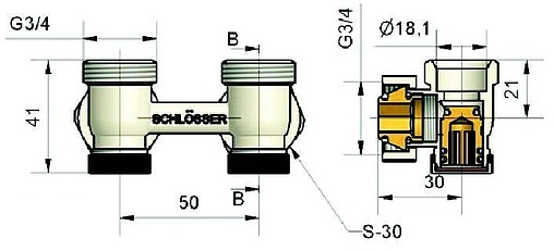 Узел нижнего подключения радиатора угловой с термоголовкой ¾&quot;ек x ¾&quot;ек (½&quot;н) Schlosser Standard хром 600800058