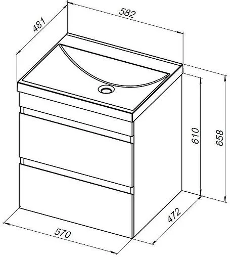 Тумба под умывальник подвесная Aquanet Нота New 58 белый глянец 00335417