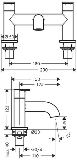 Смеситель на борт ванны на 2 отверстия Hansgrohe Vernis Blend хром 71442000