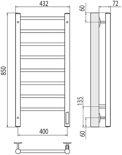 Полотенцесушитель электрический лесенка Terminus Аврора П8 400х850 электро quick touch полированная сталь 4670078531162