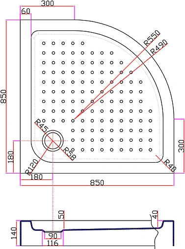 Поддон для душа Cezares Tray TRAY-A-R-85-550-15-W