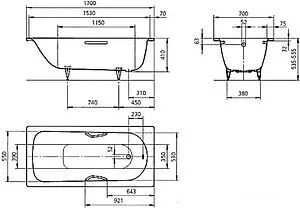Ванна стальная Kaldewei Saniform Plus Star 170x70 mod. 335 anti-slip (полный) с отв. для ручек белый 133534010001 Ванна стальная Kaldewei Saniform Plus Star 170x70 mod. 335 anti-slip (полный) с отв. для ручек белый 133534010001, 2