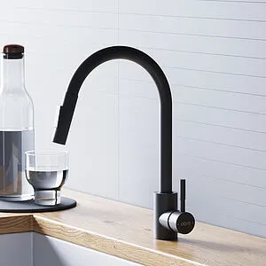 Смеситель для кухни с выдвижным изливом Dorff Logic чёрный матовый D3007522, 3