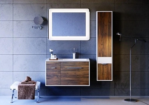 Тумба-умывальник подвесная Aqwella Malaga 100 крафт тёмный/белый Mal.01.09/R/CD+Mal.09.04.D-R