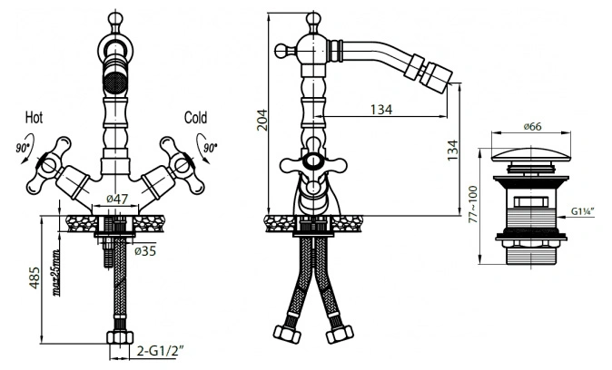 Смеситель для биде Cezares Retro хром RETRO-C-BS2-01