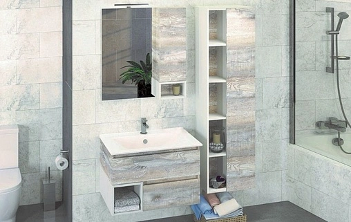 Шкаф-зеркало Comforty Турин 75 R дуб бежевый/белый 00004144198CF