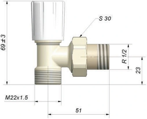 Вентиль регулирующий угловой М22x1.5 x ½&quot;н Schlosser Standard 601400019