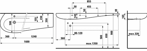 Раковина Laufen Alessi One 160 L c покрытием LCC белый 8.1497.1.400.104.1