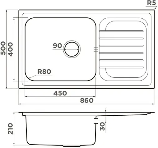 Мойка кухонная Omoikiri Haruna 86-IN нержавеющая сталь 4993451