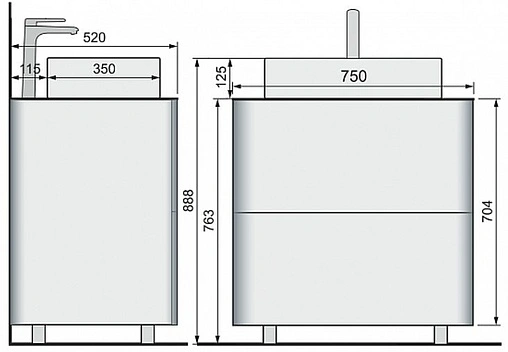 Тумба-умывальник напольная Raval Pure 75 белый Pur.01.75/N/W+7050H-805