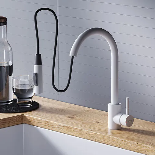 Смеситель для кухни с выдвижным изливом Dorff Logic белый D3007533