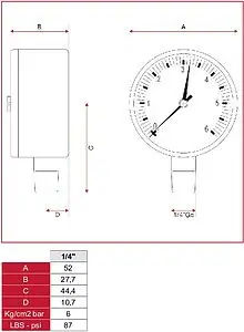 Манометр радиальный Itap 50мм 6 бар ¼&quot; 482B014R, 2