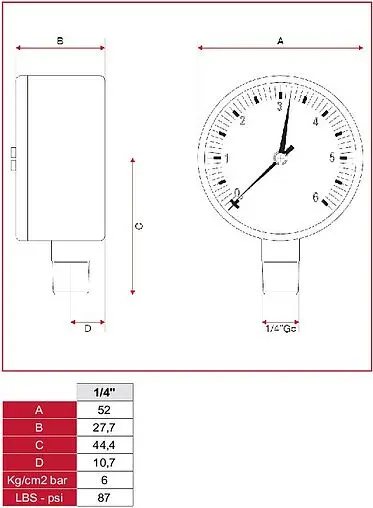 Манометр радиальный Itap 50мм 6 бар ¼&quot; 482B014R