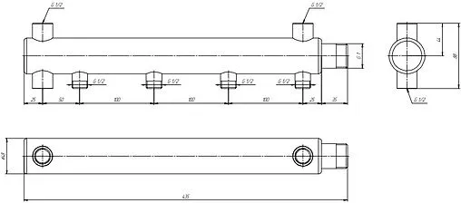 Коллектор распределительный концевой 4 отвода 1&quot;н x ½&quot;н Ду 40мм Valtec VTc.510.BS.SG40060404