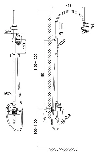 Душевая система со смесителем для ванны D&K Rhein.Ambrosius хром DA1343701C11